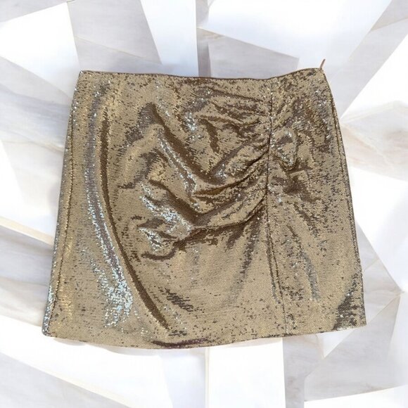 INC Gold Ruched Sequin Zip Skirt Size XXL - Picture 1 of 12